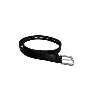 US Polo Assn Men’s Leather Braided Belt Black Size 34 Silver Buckle